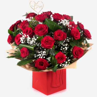 Ace of Hearts 
 - Two dozen gorgeous red roses with a peppering of gyp and green. The definitive star of the show when it comes to flowers for loved ones.