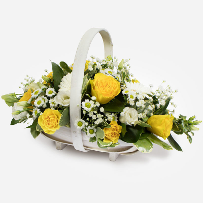 Basket SYM-347 - Yellow & White Basket Arrangement. A lovely arrangement ideal for a funeral. 