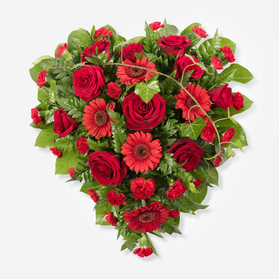 Heart SYM-323 - Full Heart of Elegant Red and Green Flowers. A beautiful arrangement to send for a funeral. 
