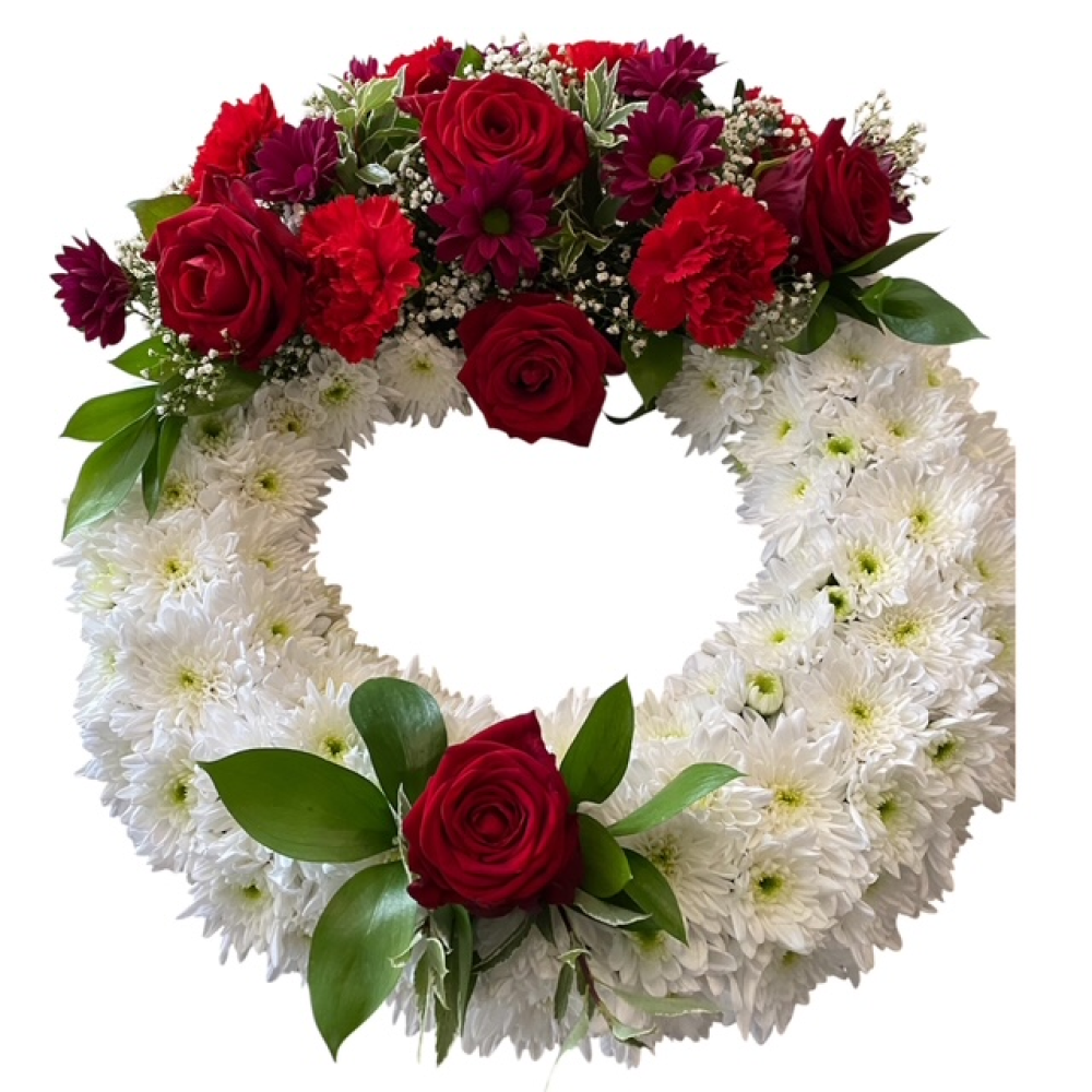 White Wreath with Red